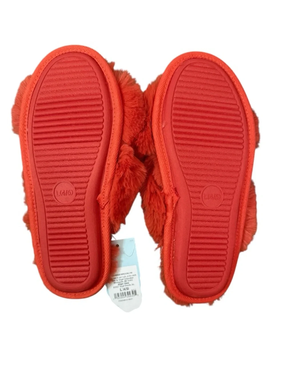 ✨Cat & Jack YOUTH Orange Faux Fur Crossband Slides Sz 4/5 NWT